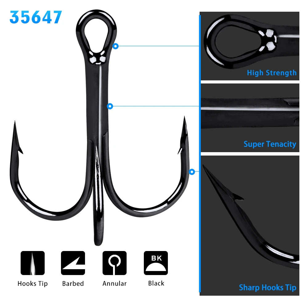 20 PCS/Lot Black High Carbon Treble Hooks