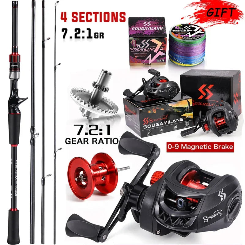 Carbon Fiber Casting Rod and 7.2:1 Gear Ratio Baitcasting Reel