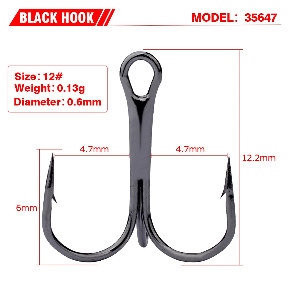 20 PCS/Lot Black High Carbon Treble Hooks