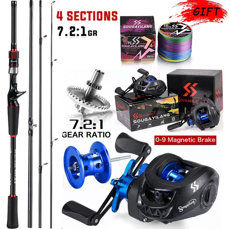 Carbon Fiber Casting Rod and 7.2:1 Gear Ratio Baitcasting Reel