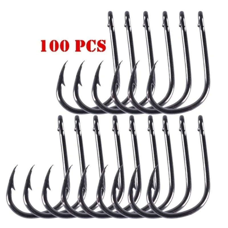 100pcs/box #3~12 High Carbon Steel Fishing Hooks Pack