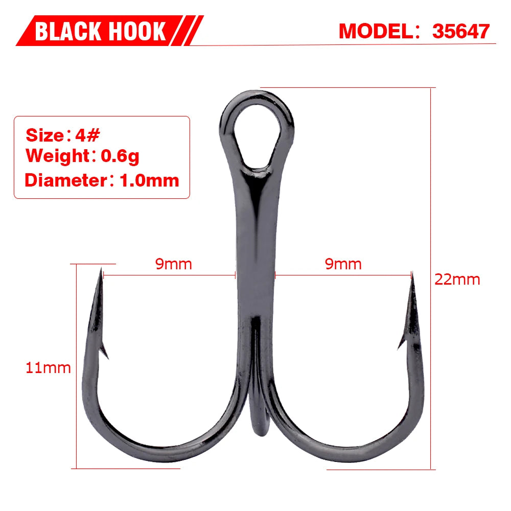 20 PCS/Lot Black High Carbon Treble Hooks