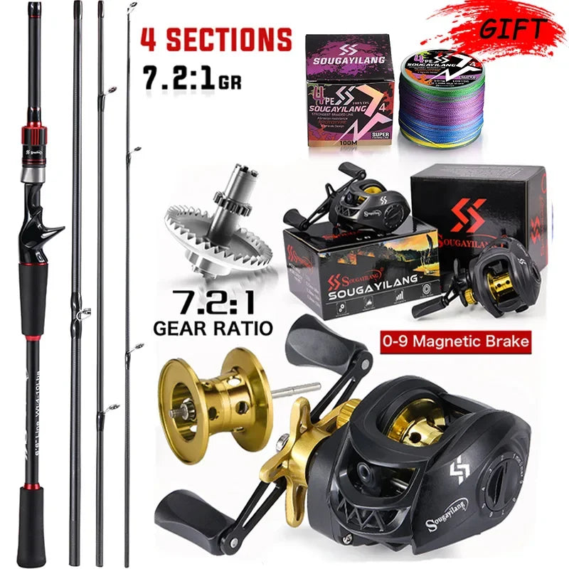 Carbon Fiber Casting Rod and 7.2:1 Gear Ratio Baitcasting Reel