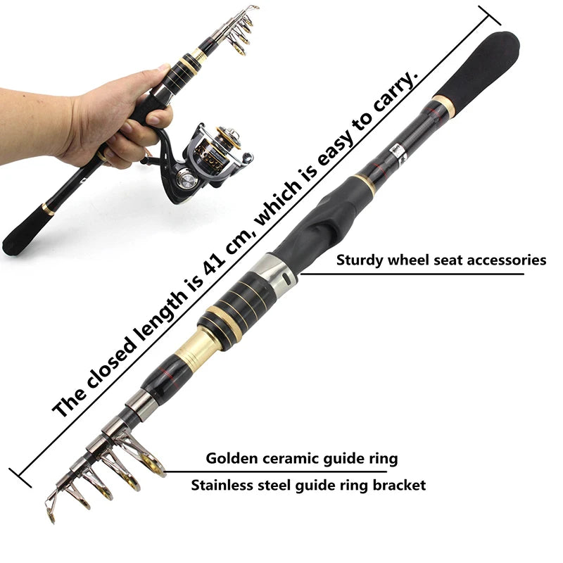 Carbon Telescopic Rotating Fishing Rod Reel Set