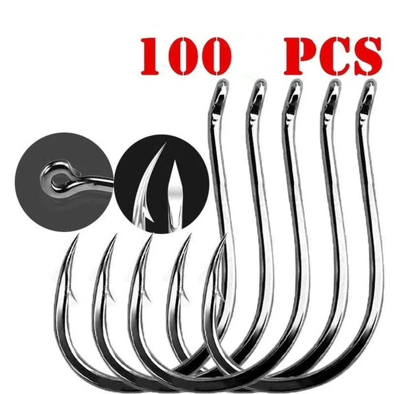 100pcs/box #3~12 High Carbon Steel Fishing Hooks Pack