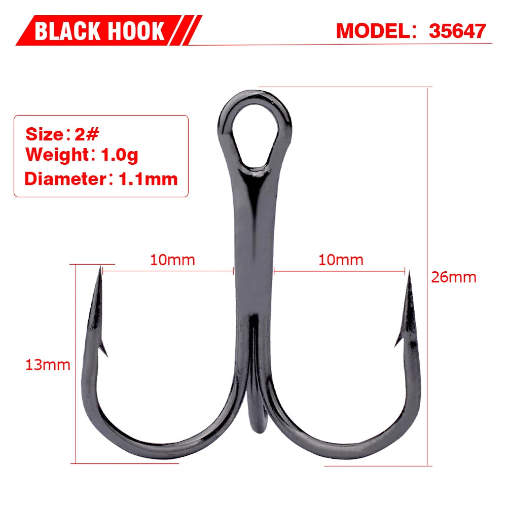 20 PCS/Lot Black High Carbon Treble Hooks