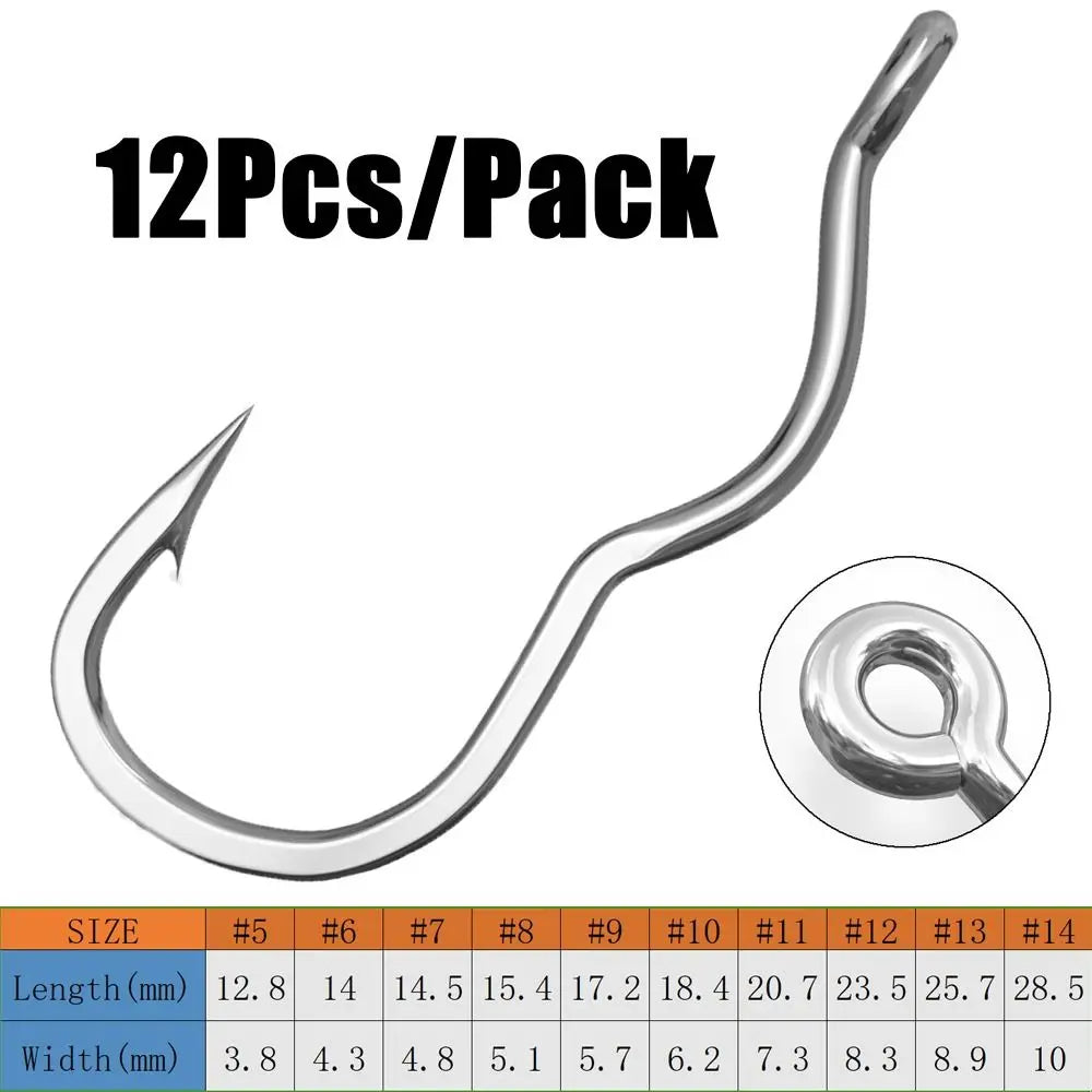 12Pcs/Pack High Carbon Steel Fishing Hook With Eye