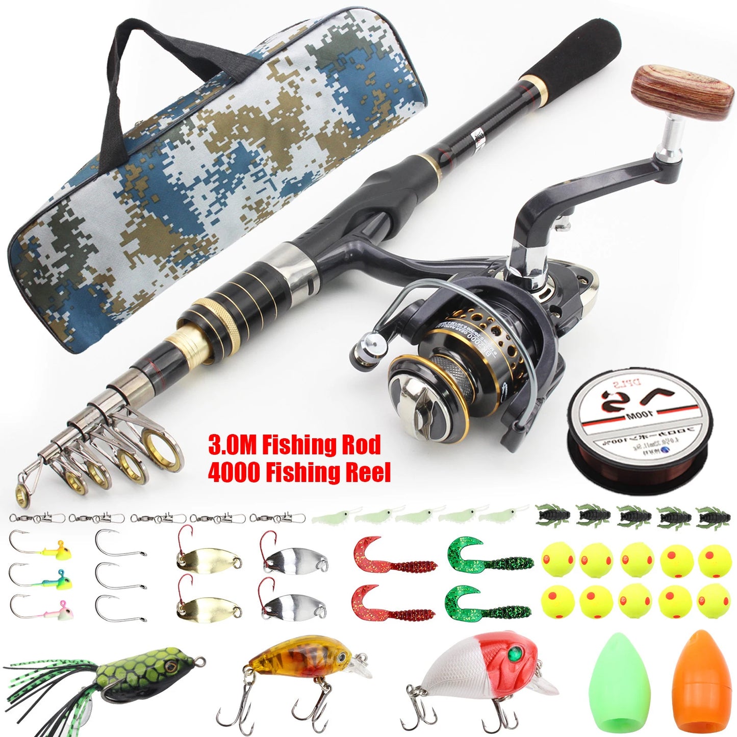 Carbon Telescopic Rotating Fishing Rod Reel Set