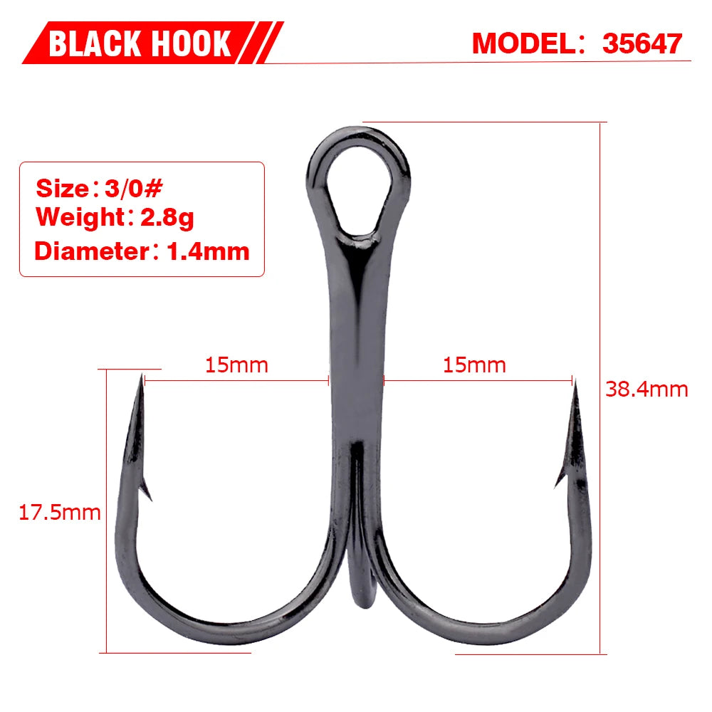 20 PCS/Lot Black High Carbon Treble Hooks