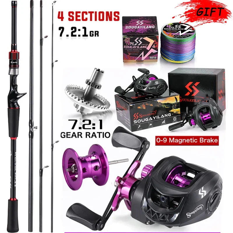 Carbon Fiber Casting Rod and 7.2:1 Gear Ratio Baitcasting Reel