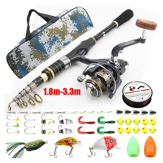 Carbon Telescopic Rotating Fishing Rod Reel Set