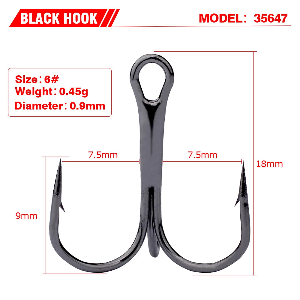 20 PCS/Lot Black High Carbon Treble Hooks